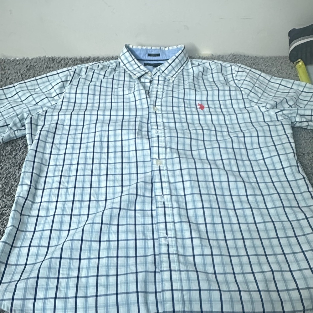 U.S. Polo Assn. White and Blue Plaid Shirt